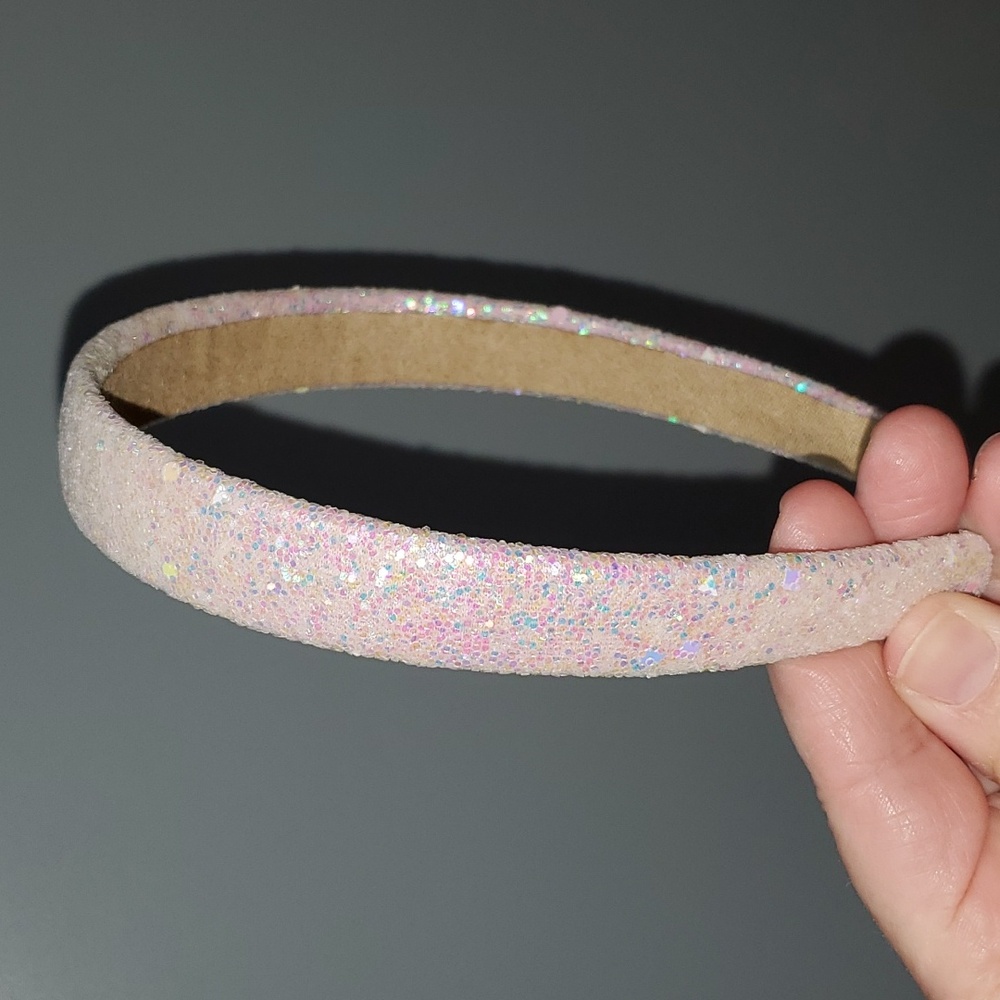New boutique handmade iridescent glitter shiny flexible headband pink - Picture 3 of 7